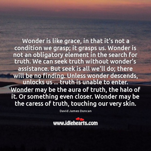 Wonder is like grace, in that it’s not a condition we grasp; David James Duncan Picture Quote