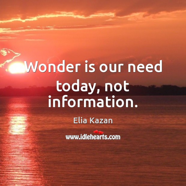 Wonder is our need today, not information. Elia Kazan Picture Quote