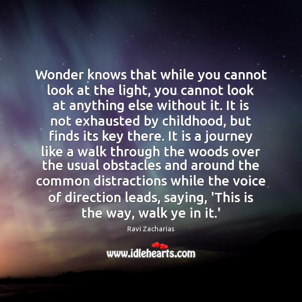 Wonder knows that while you cannot look at the light, you cannot Ravi Zacharias Picture Quote