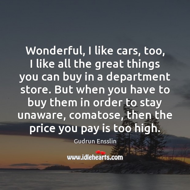 Wonderful, I like cars, too, I like all the great things you Price You Pay Quotes Image