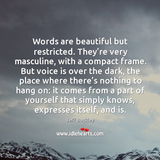 Words are beautiful but restricted. They’re very masculine, with a compact frame. Image