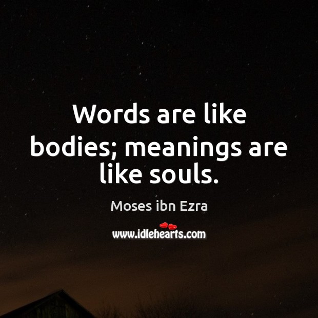 Words are like bodies; meanings are like souls. Moses ibn Ezra Picture Quote