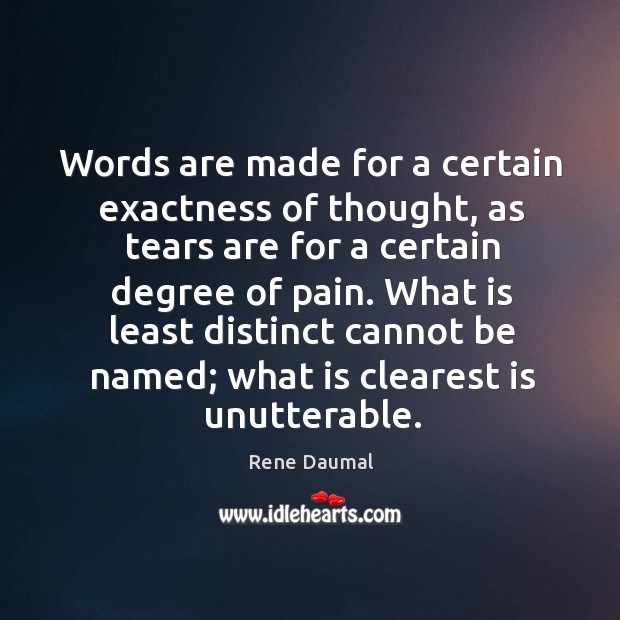 Words are made for a certain exactness of thought, as tears are for a certain degree of pain. Rene Daumal Picture Quote