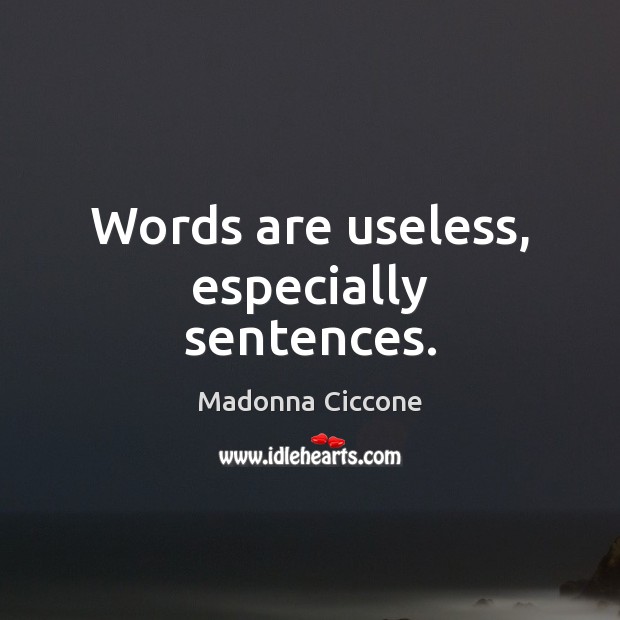 Words are useless, especially sentences. Madonna Ciccone Picture Quote