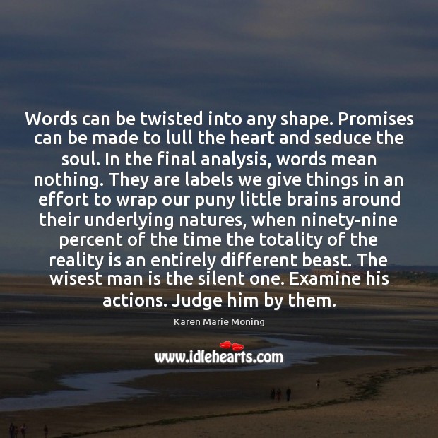 Words can be twisted into any shape. Promises can be made to Karen Marie Moning Picture Quote