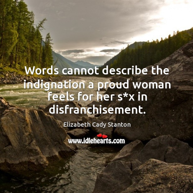 Words cannot describe the indignation a proud woman feels for her s*x in disfranchisement. Elizabeth Cady Stanton Picture Quote