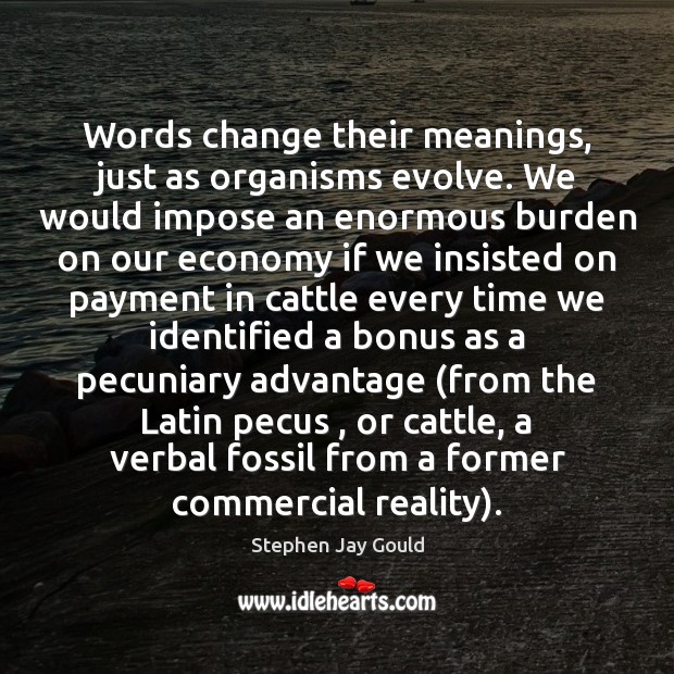 Words change their meanings, just as organisms evolve. We would impose an Image