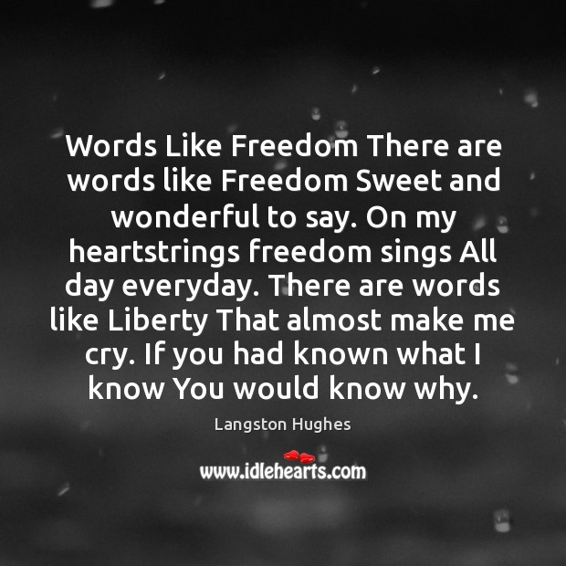 Words Like Freedom There are words like Freedom Sweet and wonderful to Langston Hughes Picture Quote