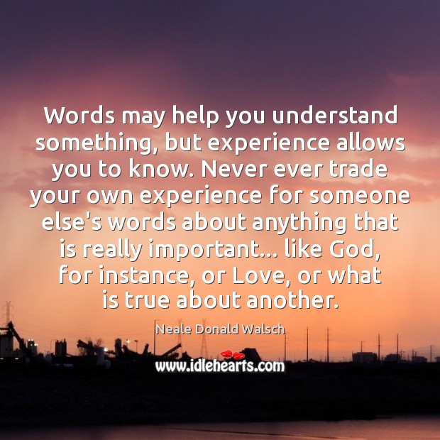 Words may help you understand something, but experience allows you to know. Neale Donald Walsch Picture Quote