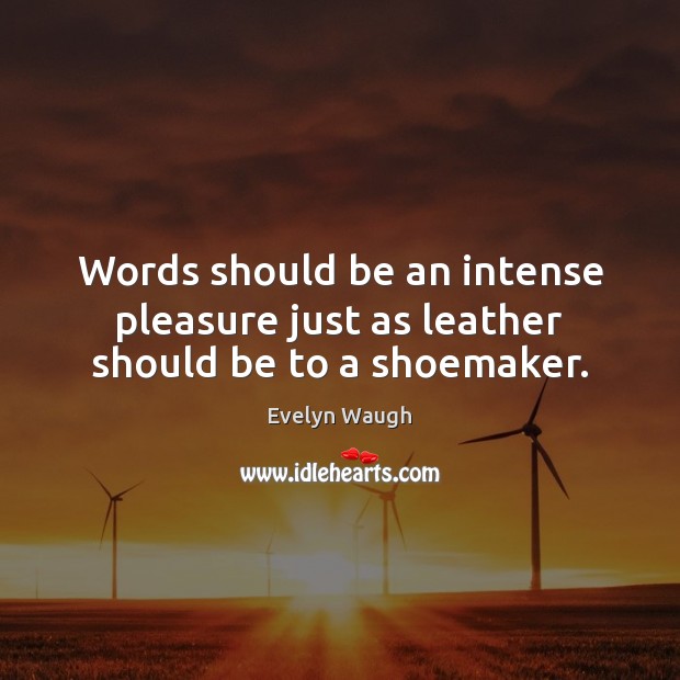 Words should be an intense pleasure just as leather should be to a shoemaker. Evelyn Waugh Picture Quote