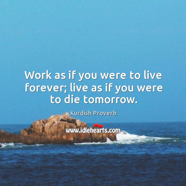 Work as if you were to live forever; live as if you were to die tomorrow. Kurdish Proverbs Image
