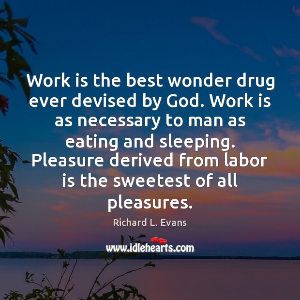 Work is the best wonder drug ever devised by God. Work is Richard L. Evans Picture Quote