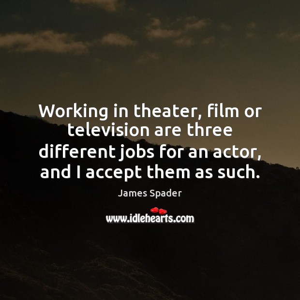 Working in theater, film or television are three different jobs for an James Spader Picture Quote