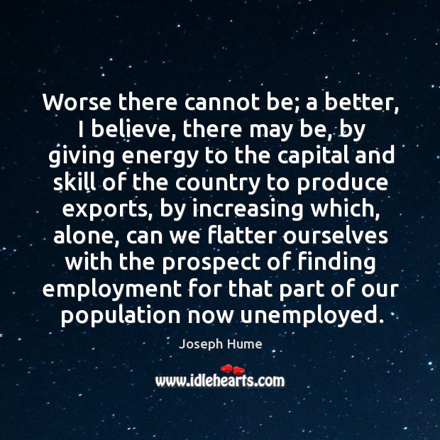 Worse there cannot be; a better, I believe, there may be, by giving energy to the capital Joseph Hume Picture Quote