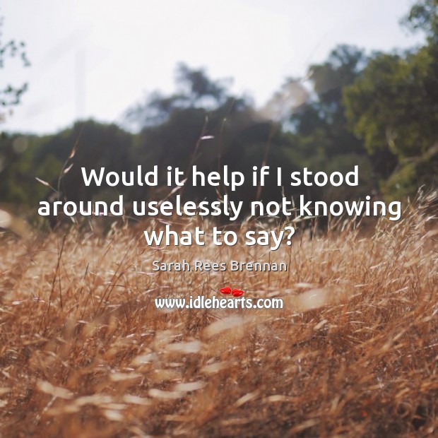 Would it help if I stood around uselessly not knowing what to say? Sarah Rees Brennan Picture Quote
