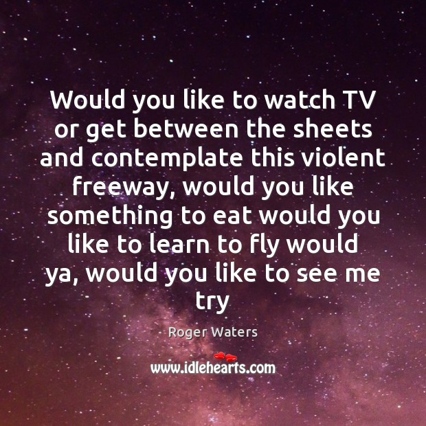 Would you like to watch TV or get between the sheets and Roger Waters Picture Quote