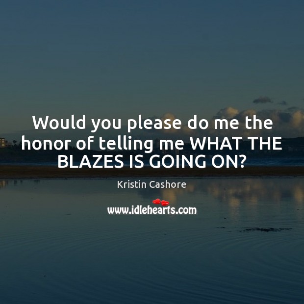 Would you please do me the honor of telling me WHAT THE BLAZES IS GOING ON? Kristin Cashore Picture Quote
