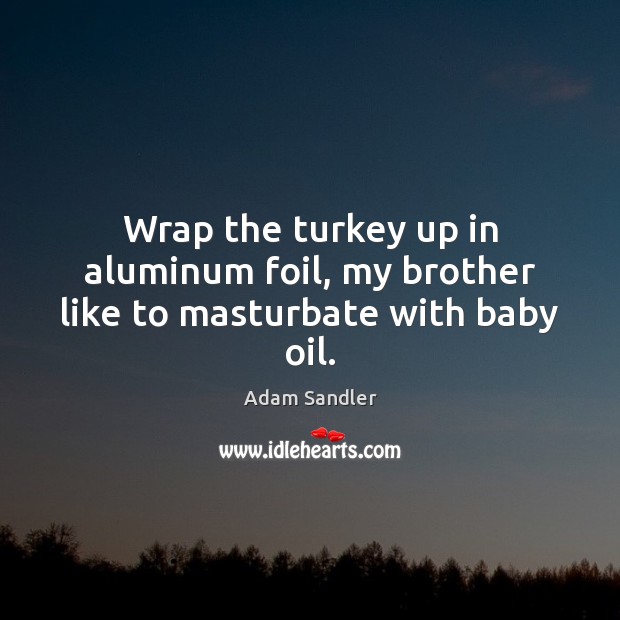 Wrap the turkey up in aluminum foil, my brother like to masturbate with baby oil. Adam Sandler Picture Quote