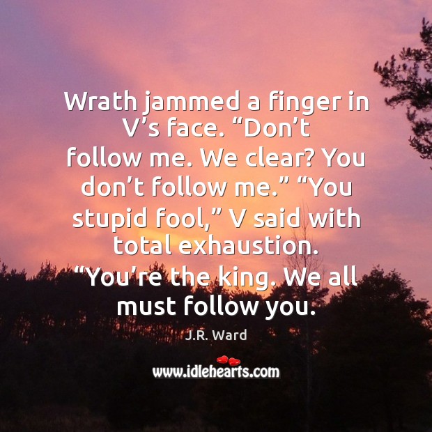 Wrath jammed a finger in V’s face. “Don’t follow me. Fools Quotes Image