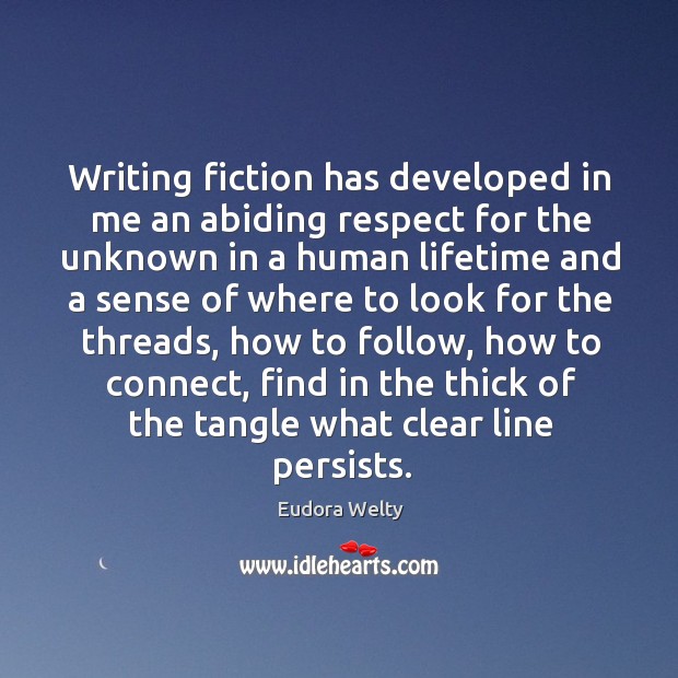 Writing fiction has developed in me an abiding respect Eudora Welty Picture Quote