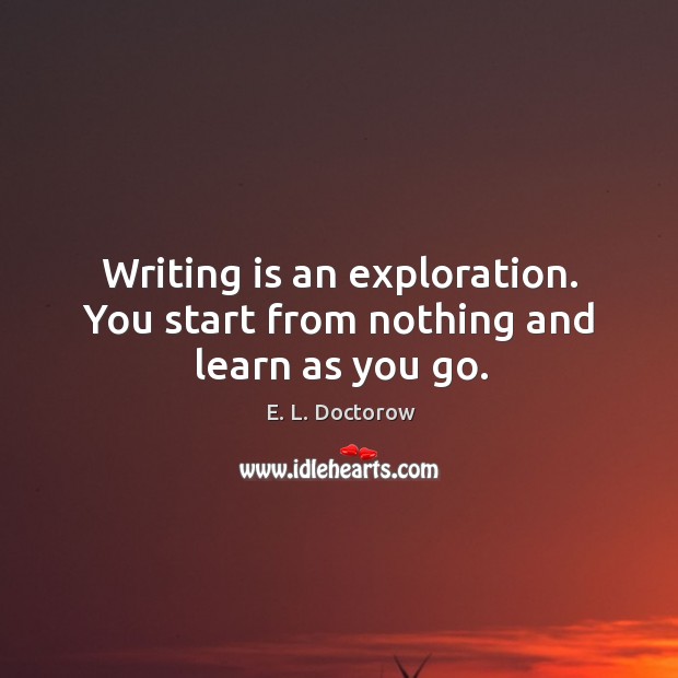 Writing is an exploration. You start from nothing and learn as you go. Writing Quotes Image