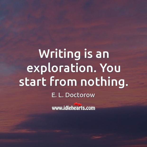 Writing is an exploration. You start from nothing. E. L. Doctorow Picture Quote