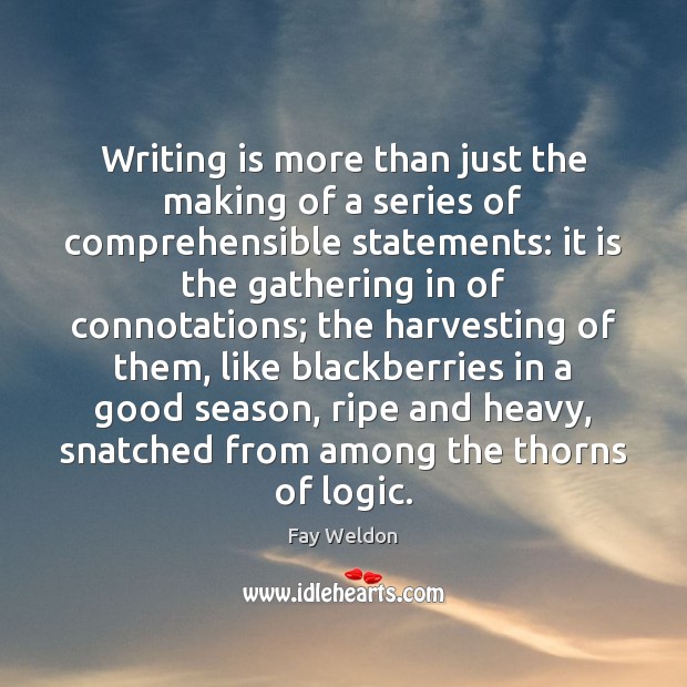 Writing is more than just the making of a series of comprehensible Fay Weldon Picture Quote