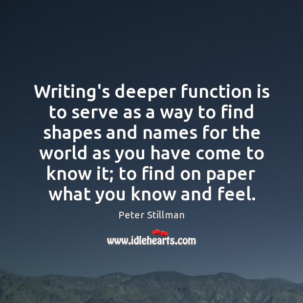 Writing’s deeper function is to serve as a way to find shapes Peter Stillman Picture Quote