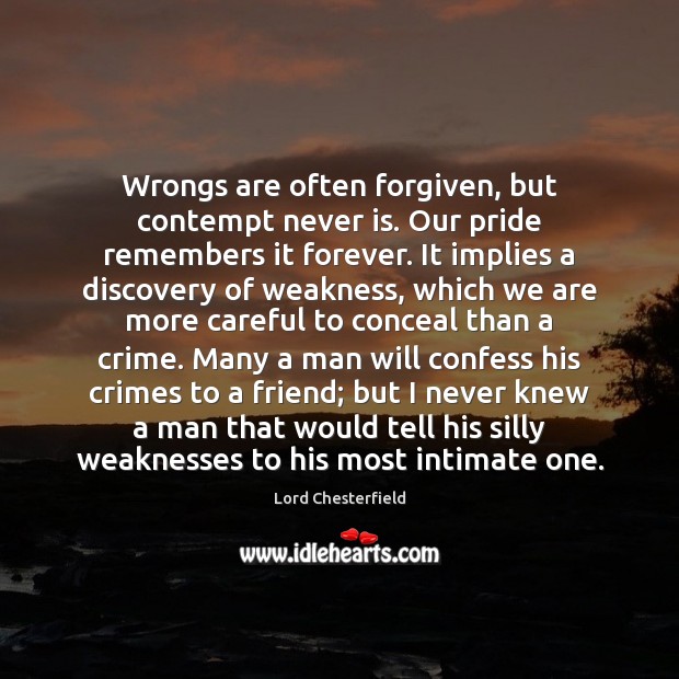 Wrongs are often forgiven, but contempt never is. Our pride remembers it Crime Quotes Image