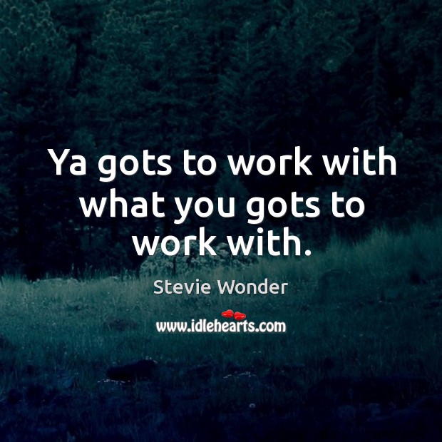 Ya gots to work with what you gots to work with. Stevie Wonder Picture Quote