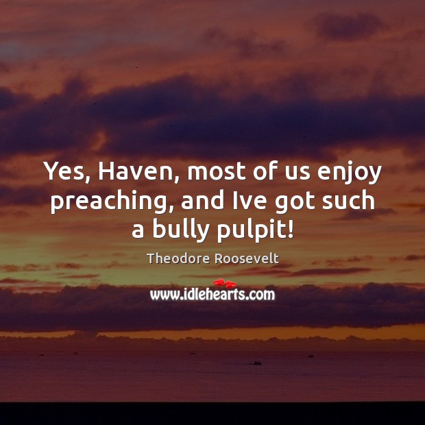 Yes, Haven, most of us enjoy preaching, and Ive got such a bully pulpit! Theodore Roosevelt Picture Quote