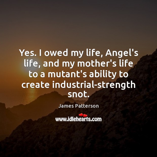 Yes. I owed my life, Angel’s life, and my mother’s life to James Patterson Picture Quote