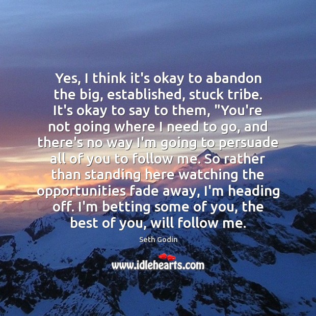Yes, I think it’s okay to abandon the big, established, stuck tribe. Seth Godin Picture Quote