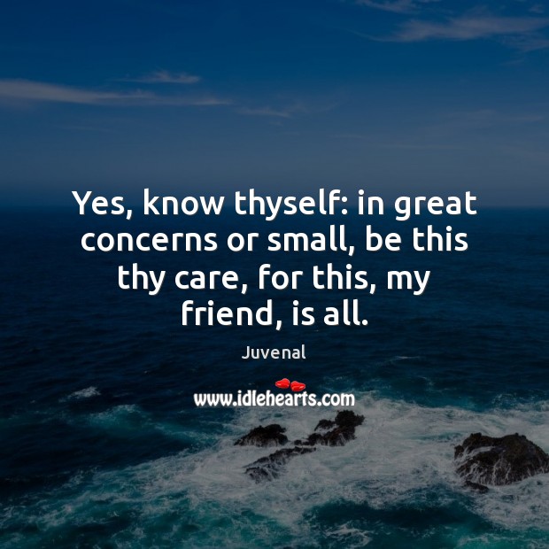 Yes, know thyself: in great concerns or small, be this thy care, Juvenal Picture Quote