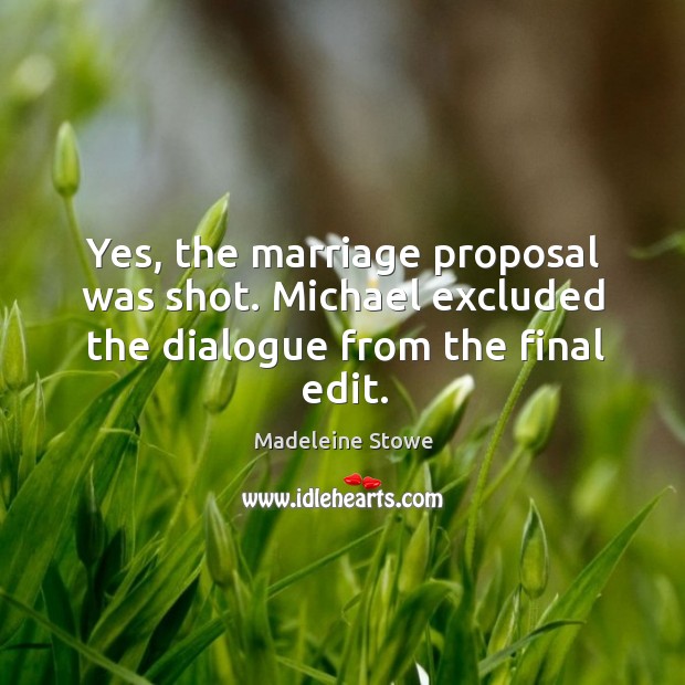 Yes, the marriage proposal was shot. Michael excluded the dialogue from the final edit. Image