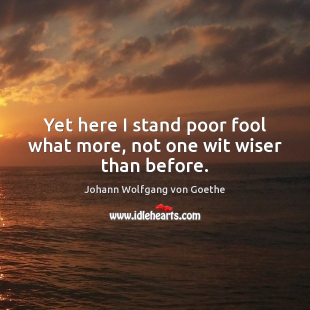 Yet here I stand poor fool what more, not one wit wiser than before. Image