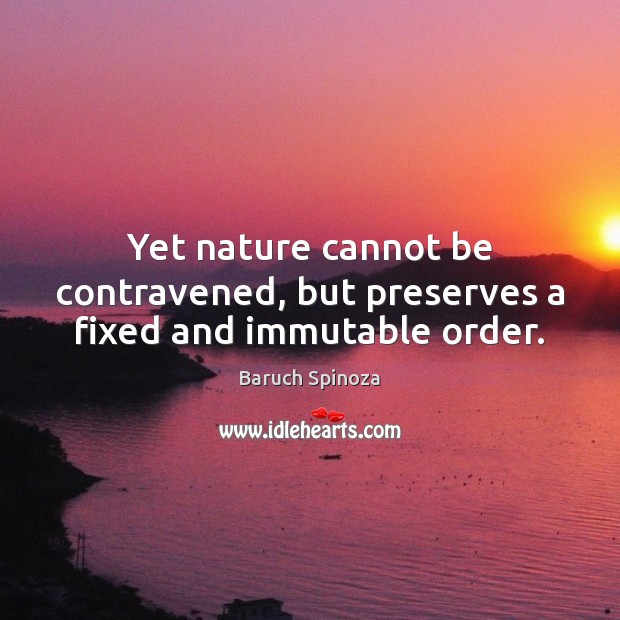 Yet nature cannot be contravened, but preserves a fixed and immutable order. Baruch Spinoza Picture Quote