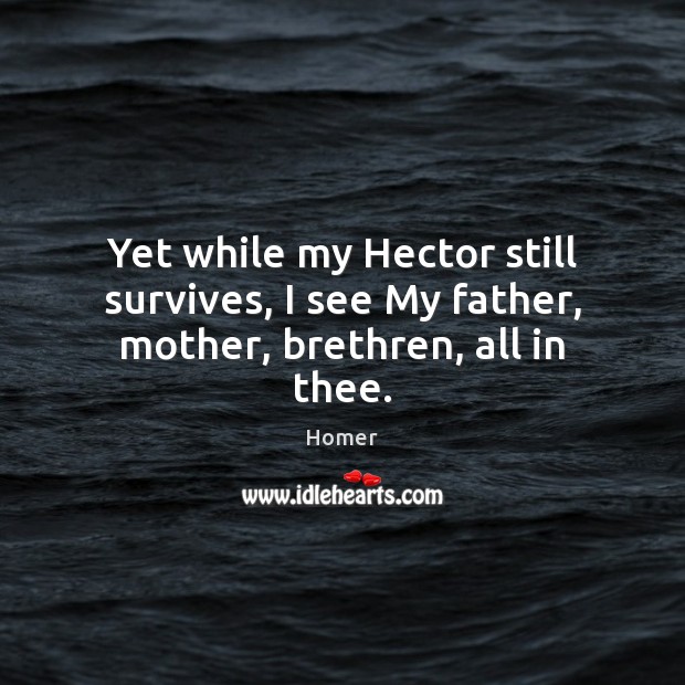 Yet while my Hector still survives, I see My father, mother, brethren, all in thee. Homer Picture Quote