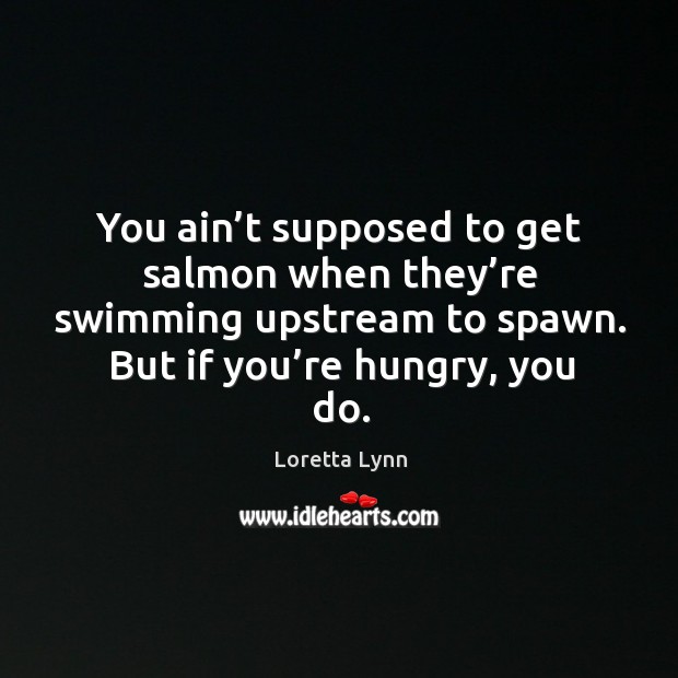 You ain’t supposed to get salmon when they’re swimming upstream to spawn. But if you’re hungry, you do. Loretta Lynn Picture Quote