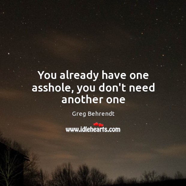 You already have one asshole, you don’t need another one Greg Behrendt Picture Quote