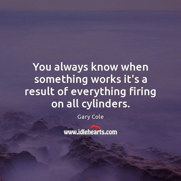 You always know when something works it’s a result of everything firing on all cylinders. Gary Cole Picture Quote