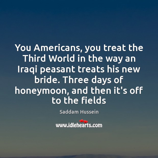 You Americans, you treat the Third World in the way an Iraqi Saddam Hussein Picture Quote