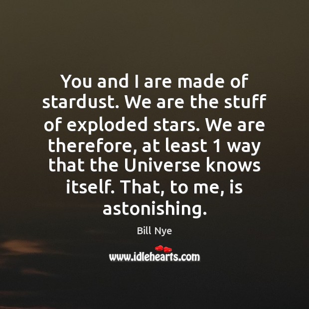 You and I are made of stardust. We are the stuff of Bill Nye Picture Quote