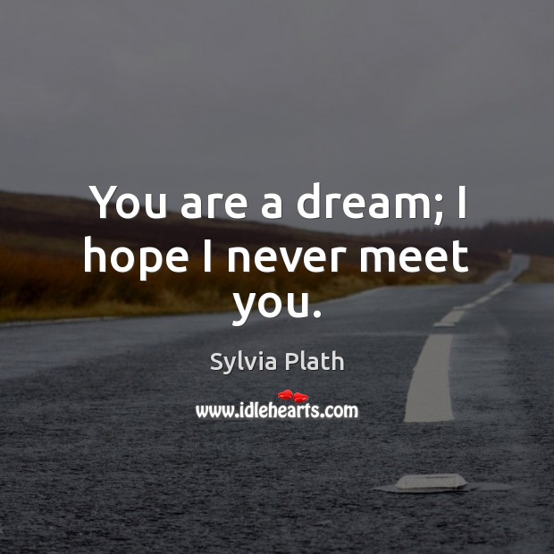 You are a dream; I hope I never meet you. Sylvia Plath Picture Quote