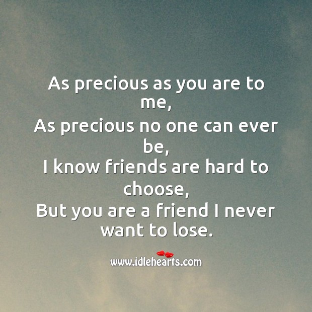 You are a friend I never want to lose. Friendship Messages Image