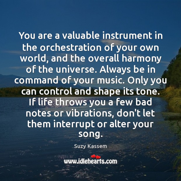 You are a valuable instrument in the orchestration of your own world, Suzy Kassem Picture Quote
