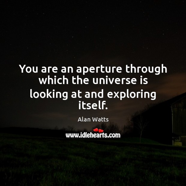 You are an aperture through which the universe is looking at and exploring itself. Alan Watts Picture Quote