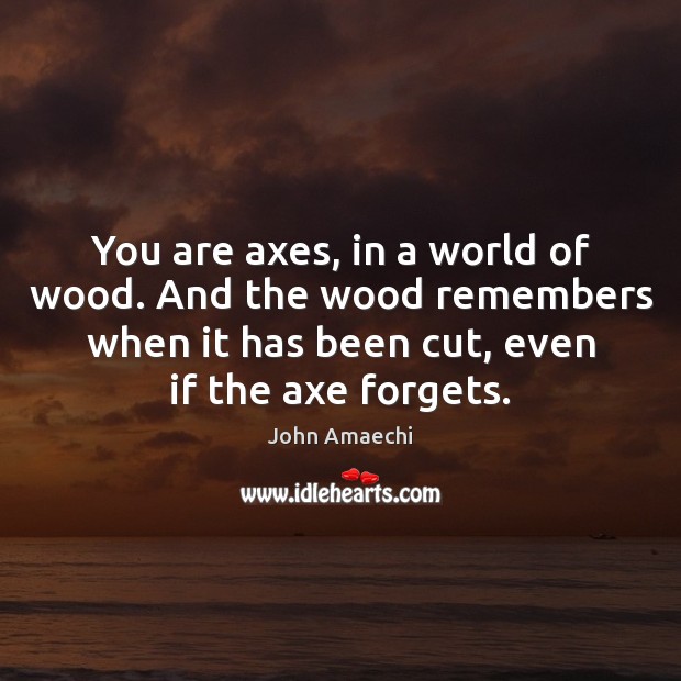 You are axes, in a world of wood. And the wood remembers John Amaechi Picture Quote