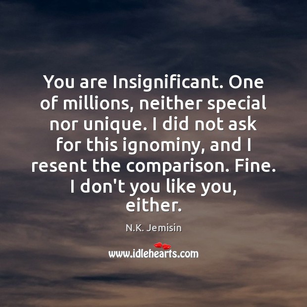 You are Insignificant. One of millions, neither special nor unique. I did N.K. Jemisin Picture Quote