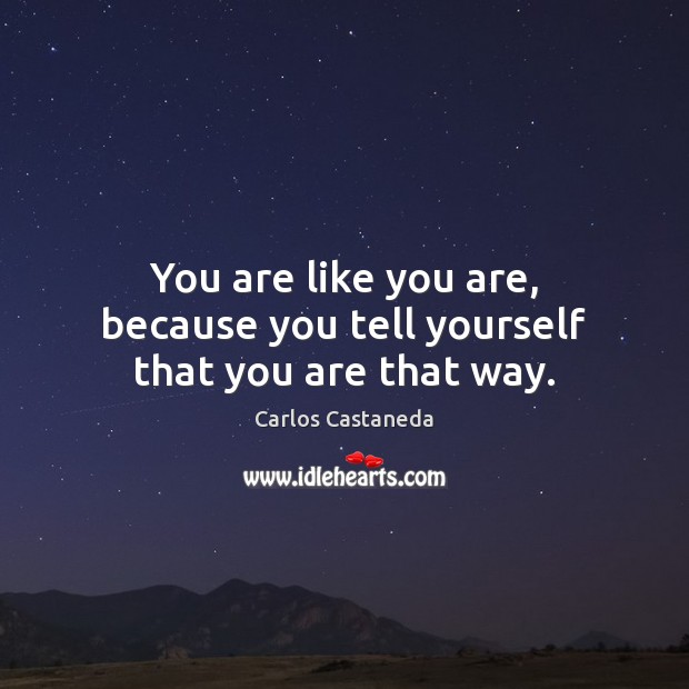 You are like you are, because you tell yourself that you are that way. Carlos Castaneda Picture Quote
